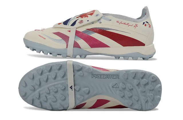 Adidas Predator Beige Red Sapatos de futebol Turf de corte baixo com cadarço e painéis de revestimento sintético 6