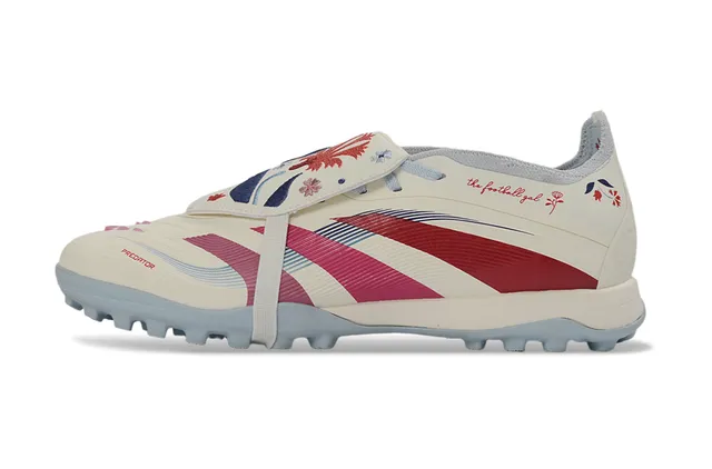 Adidas Predator Beige Red Sapatos de futebol Turf de corte baixo com cadarço e painéis de revestimento sintético 7