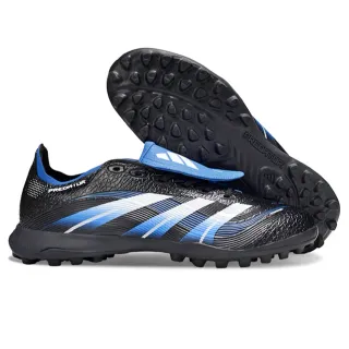 Adidas Predator কালো নীল লেসহীন স্ট্র্যাপ ক্লোজার টেক্সচার্ড সিন্থেটিক আপার আর্চিফিশিয়াল গ্রাস সকার শু