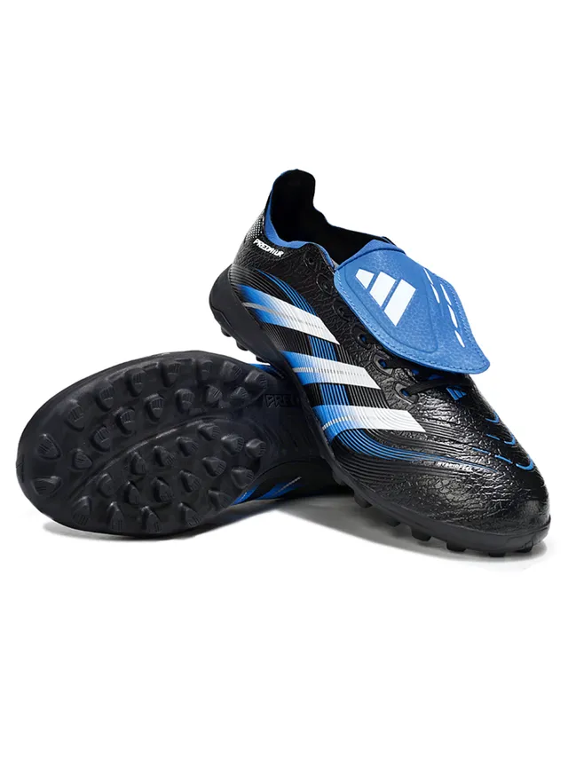 Adidas Predator Noir Bleu Sans Lacets Fermeture à lanière Tige Synthétique Texturée Gazon Artificiel Chaussures de Football 7