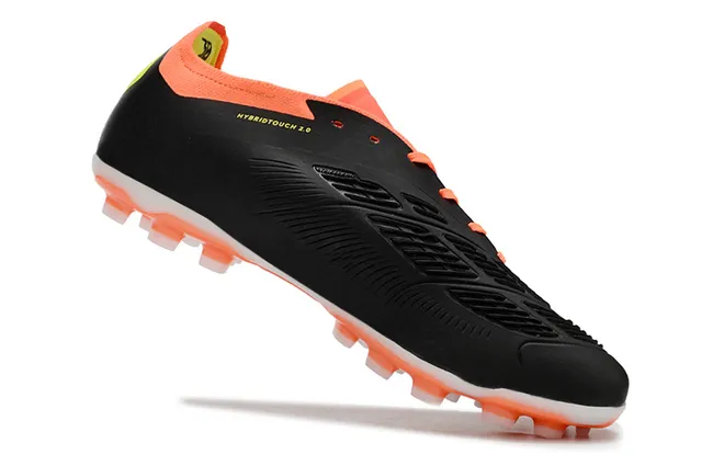 Adidas Predator Noir Orange Low-Cut Synthétique Haut Trois Rayures Blanches Terrain Ferme Chaussures de Football 2
