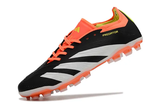 Adidas Predator Noir Orange Low-Cut Synthétique Haut Trois Rayures Blanches Terrain Ferme Chaussures de Football 3