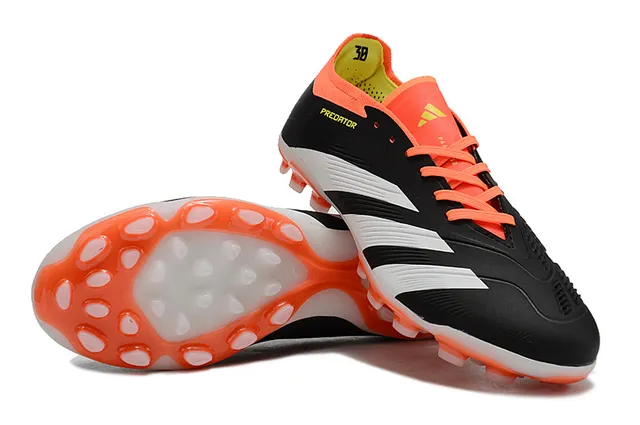 Adidas Predator Noir Orange Low-Cut Synthétique Haut Trois Rayures Blanches Terrain Ferme Chaussures de Football 4