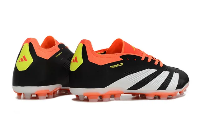 Adidas Predator Noir Orange Low-Cut Synthétique Haut Trois Rayures Blanches Terrain Ferme Chaussures de Football 5