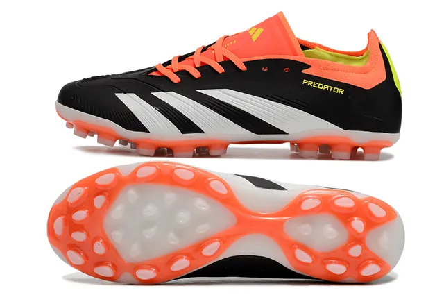 Adidas Predator Noir Orange Low-Cut Synthétique Haut Trois Rayures Blanches Terrain Ferme Chaussures de Football 6