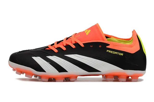 Adidas Predator Noir Orange Low-Cut Synthétique Haut Trois Rayures Blanches Terrain Ferme Chaussures de Football 7