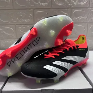Adidas Predator Black Red Asymmetrical Lacing Textured Synthetic Upper Firm-Ground Soccer Shoes