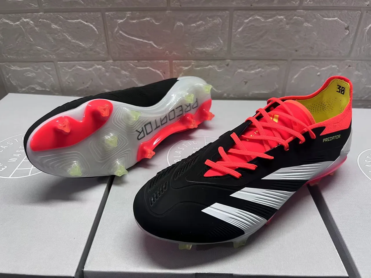 Adidas Predator Black Red Asymmetrical Lacing Textured Synthetic Upper Firm-Ground Soccer Shoes 8