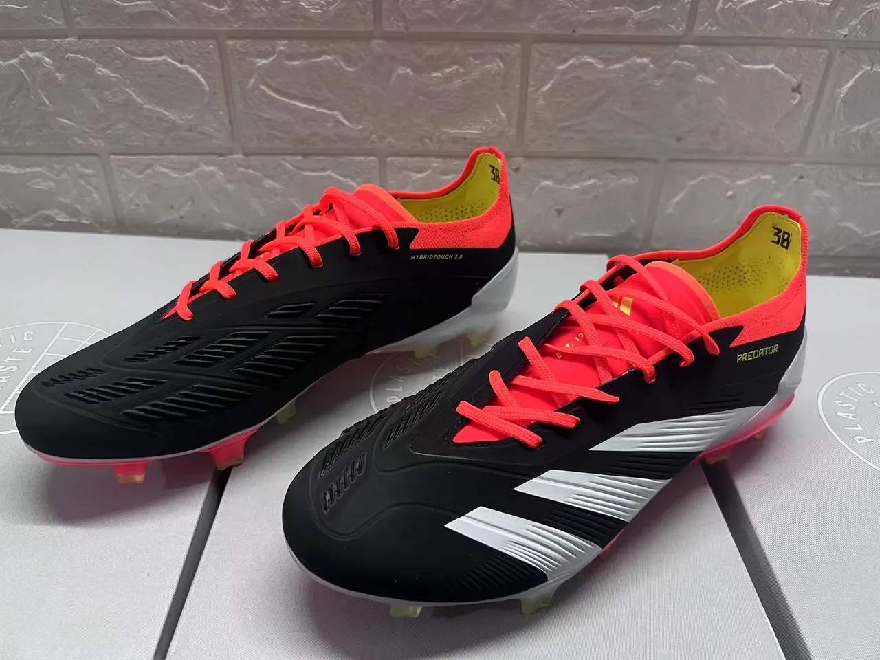 Adidas Predator Black Red Asymmetrical Lacing Textured Synthetic Upper Firm-Ground Soccer Shoes 9
