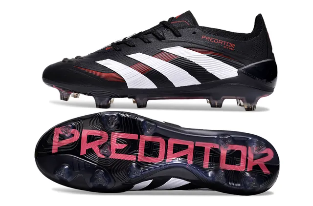 Adidas Predator Black White Red Firm-Ground Soccer Shoes 6