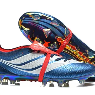 Adidas Predator Blue Red Iridescent Holographic Upper Asymmetrical Lacing Strap Firm-Ground Soccer Shoes