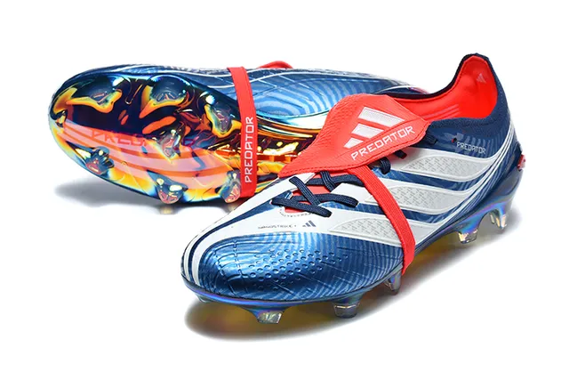 Adidas Predator Blue Red Iridescent Holographic Upper Asymmetrical Lacing Strap Firm-Ground Soccer Shoes 6
