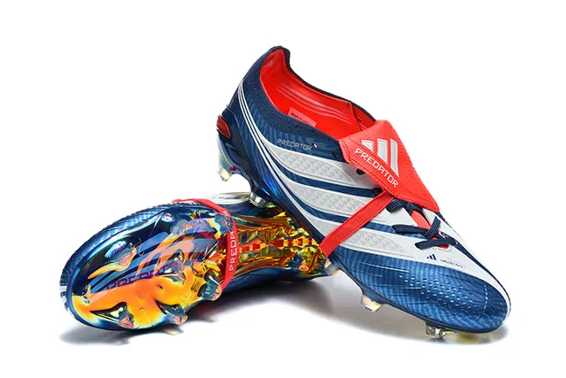 Adidas Predator Blue Red Iridescent Holographic Upper Asymmetrical Lacing Strap Firm-Ground Soccer Shoes 7