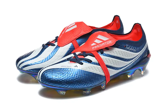 Adidas Predator Blue Red Iridescent Holographic Upper Asymmetrical Lacing Strap Firm-Ground Soccer Shoes 8