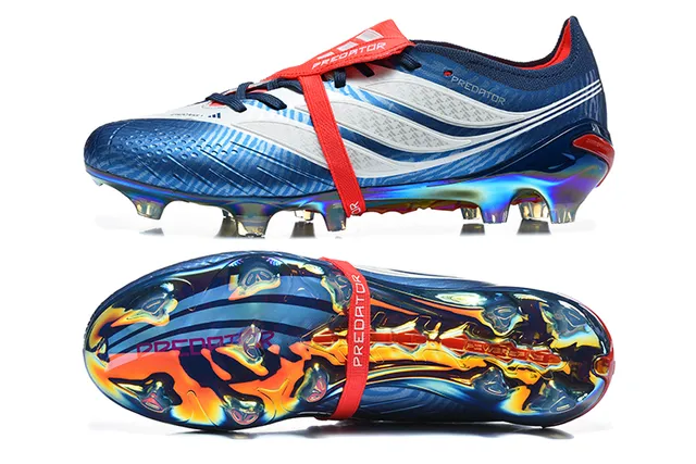 Adidas Predator Blue Red Iridescent Holographic Upper Asymmetrical Lacing Strap Firm-Ground Soccer Shoes 9