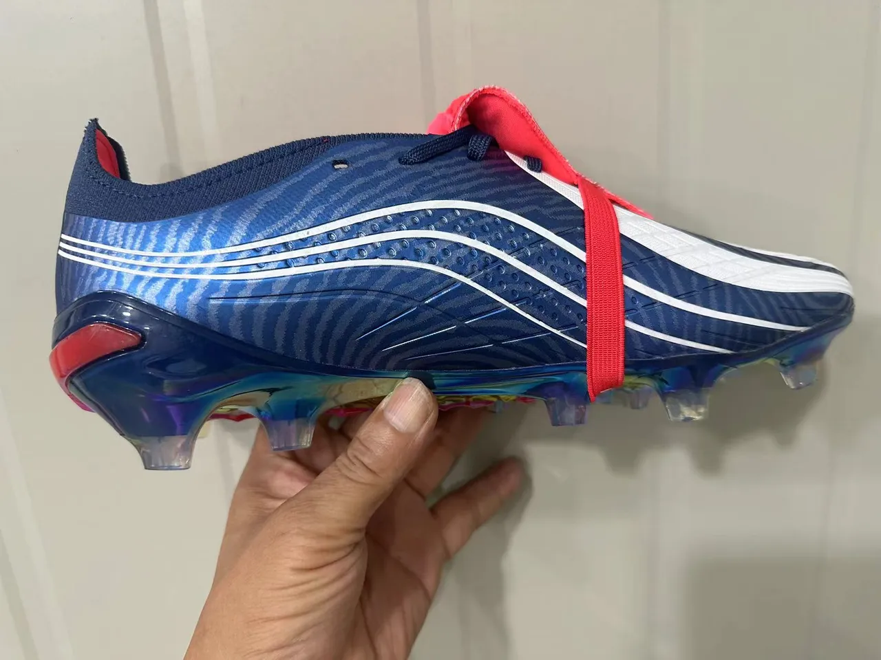 Adidas Predator Blue Red Iridescent Holographic Upper Asymmetrical Lacing Strap Firm-Ground Soccer Shoes 14