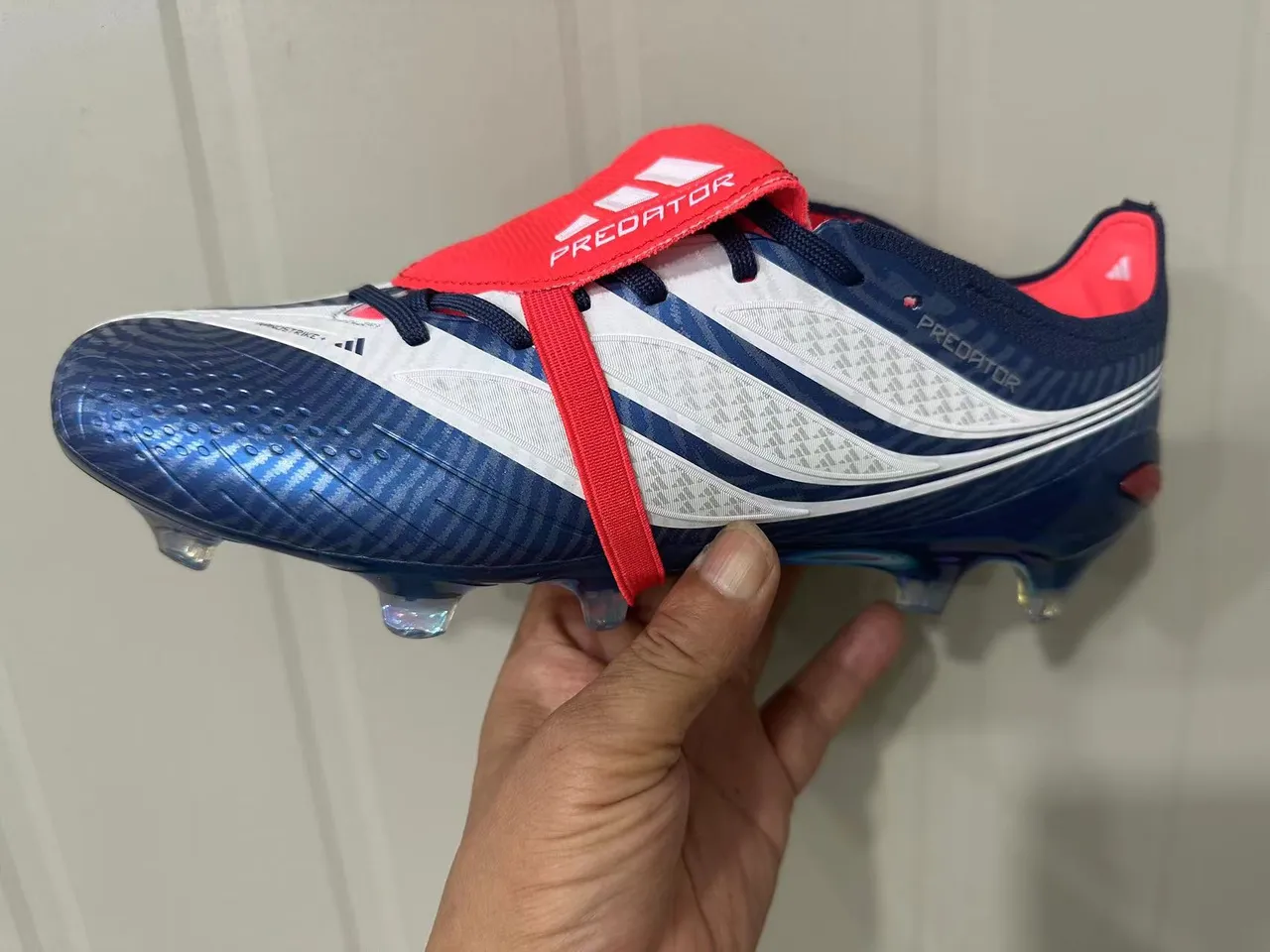 Adidas Predator Blue Red Iridescent Holographic Upper Asymmetrical Lacing Strap Firm-Ground Soccer Shoes 16