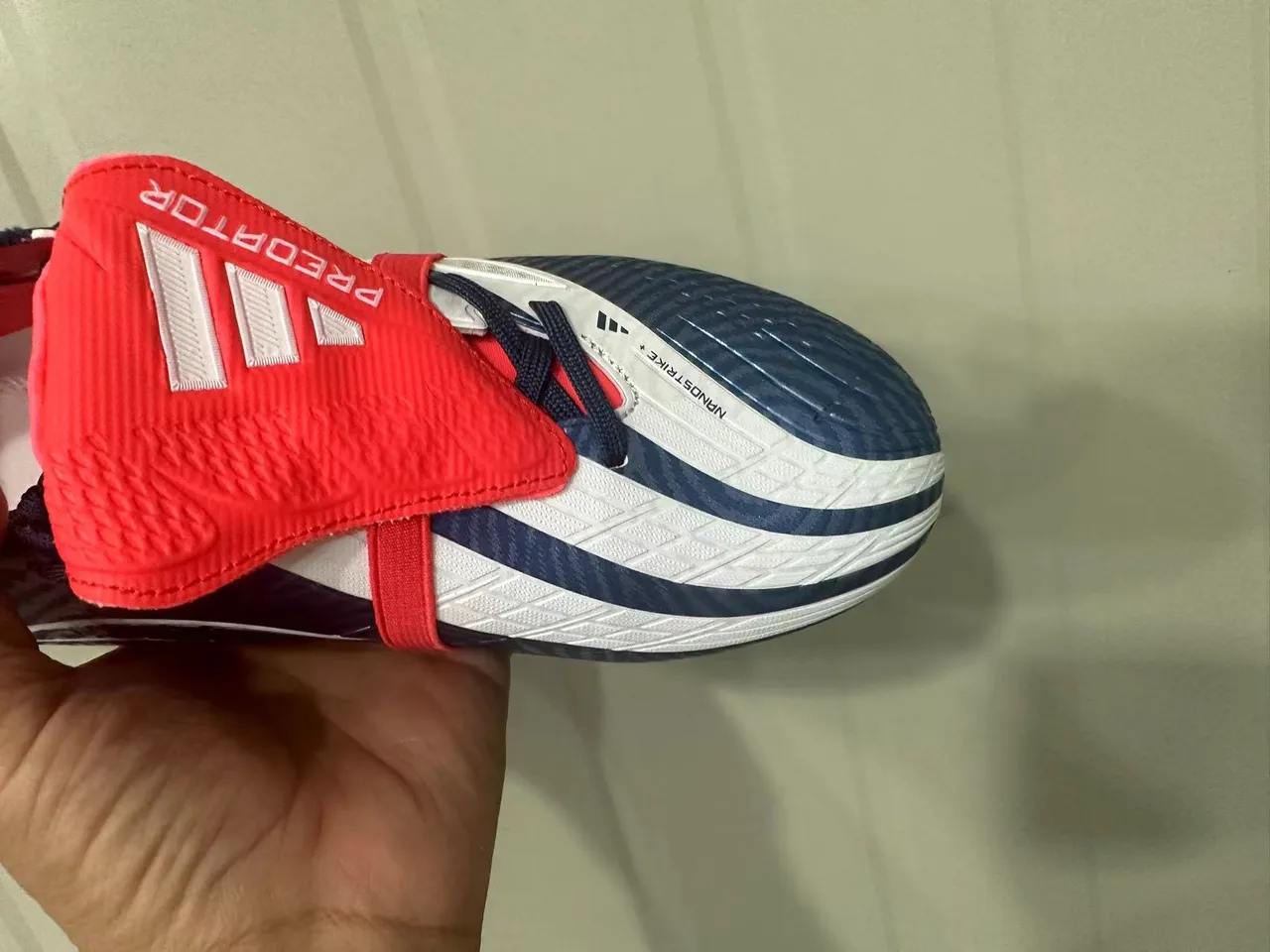 Adidas Predator Blue Red Iridescent Holographic Upper Asymmetrical Lacing Strap Firm-Ground Soccer Shoes 17