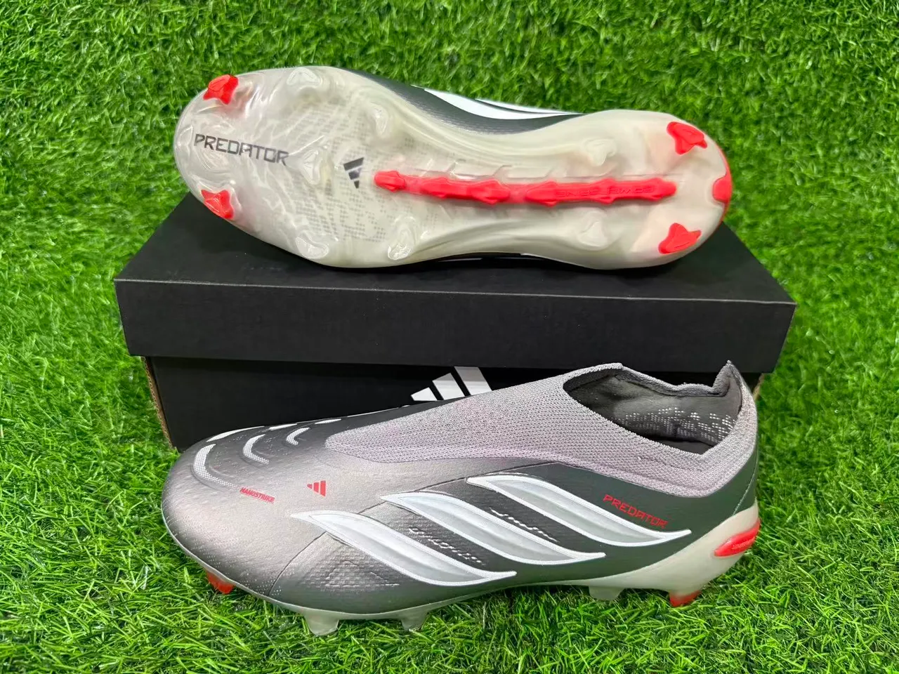 Adidas Predator Metallic Silver Orange Firm-Ground Soccer Shoes 7