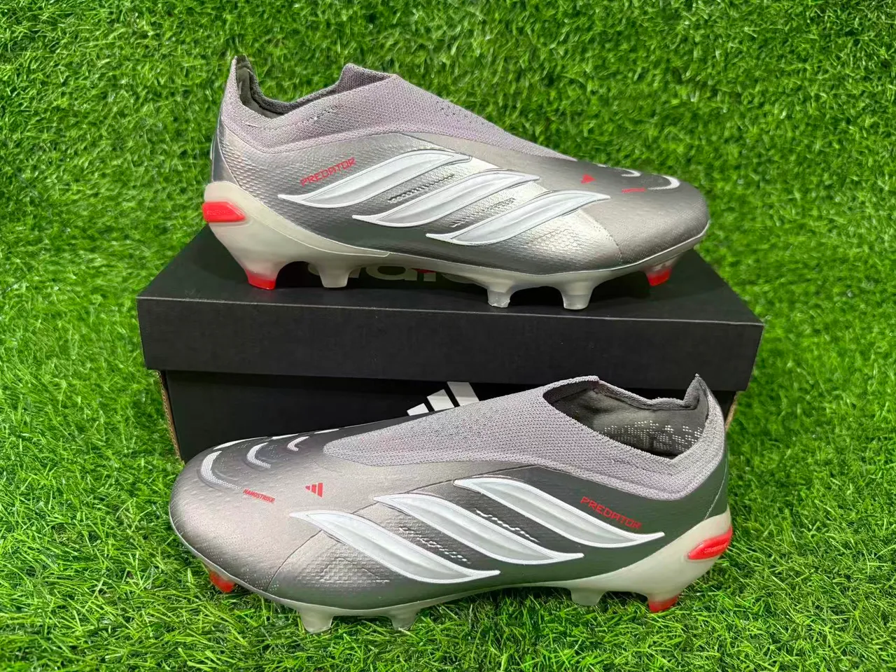 Adidas Predator Metallic Silver Orange Firm-Ground Soccer Shoes 9