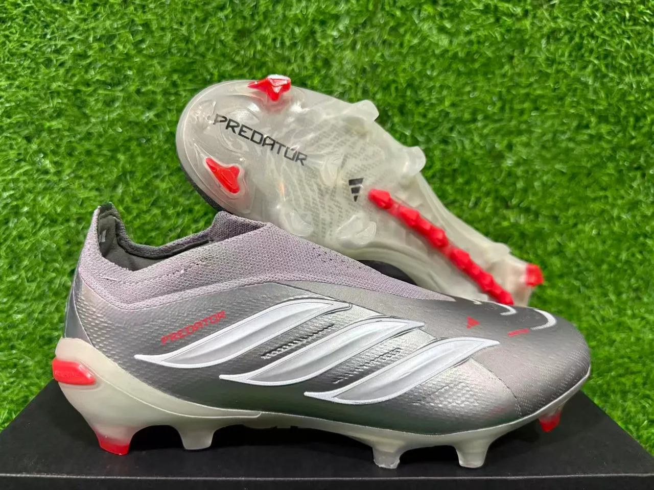 Adidas Predator Metallic Silver Orange Firm-Ground Soccer Shoes 10