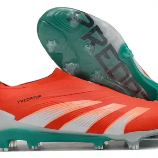 Adidas Predator Orange Blue Sock-Fit Collar Three-Stripe Overlay Firm-Ground Soccer Shoes