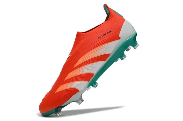 Adidas Predator Laranja Azul Sapatos de Futebol Colar Fit-Sock Três Listras Sobrepostas Solo Firme 3