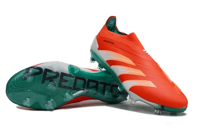 Adidas Predator Laranja Azul Sapatos de Futebol Colar Fit-Sock Três Listras Sobrepostas Solo Firme 4