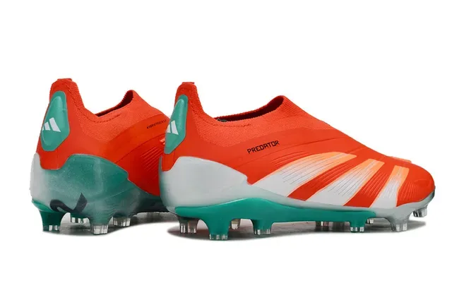 Adidas Predator Laranja Azul Sapatos de Futebol Colar Fit-Sock Três Listras Sobrepostas Solo Firme 5