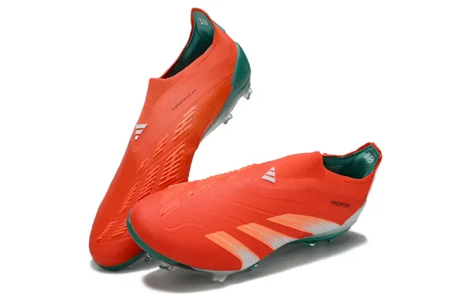 Adidas Predator Laranja Azul Sapatos de Futebol Colar Fit-Sock Três Listras Sobrepostas Solo Firme 7