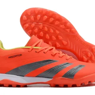 Adidas Predator Naranja Gris Bajo Corte Superior Sintético Superposición Texturizada de Tres Rayas Zapatos de Fútbol para Césped
