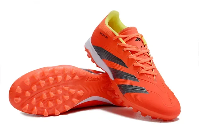 Adidas Predator Orange Gris Coupe Basse Haut Synthétique Superposition Texturée de Trois Rayures Chaussures de Football pour Gazon 4