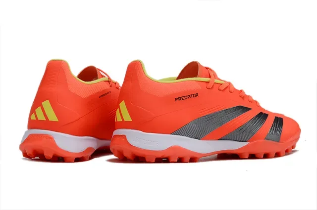 Adidas Predator Orange Gris Coupe Basse Haut Synthétique Superposition Texturée de Trois Rayures Chaussures de Football pour Gazon 5