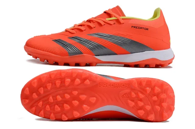 Adidas Predator Orange Gris Coupe Basse Haut Synthétique Superposition Texturée de Trois Rayures Chaussures de Football pour Gazon 6