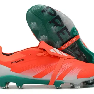 Adidas Predator Orange Green Laceless Strap Closure Synthetic Textured Upper Firm-Ground Soccer Shoes