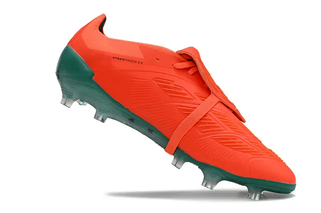 Adidas Predator Orange Green Laceless Strap Closure Synthetic Textured Upper Firm-Ground Soccer Shoes 2
