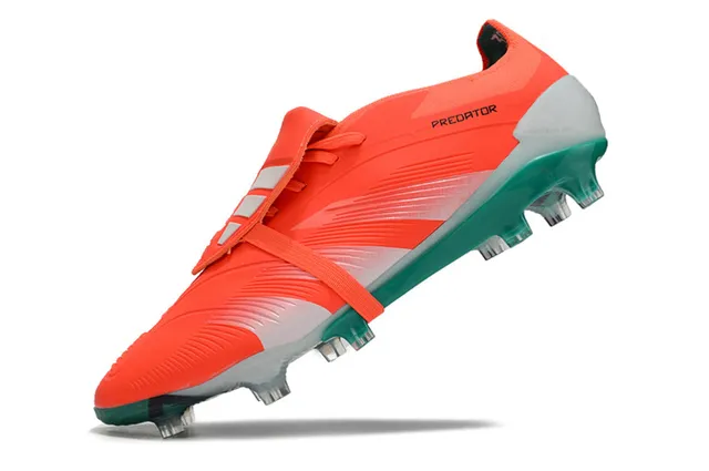 Adidas Predator Orange Green Laceless Strap Closure Synthetic Textured Upper Firm-Ground Soccer Shoes 3