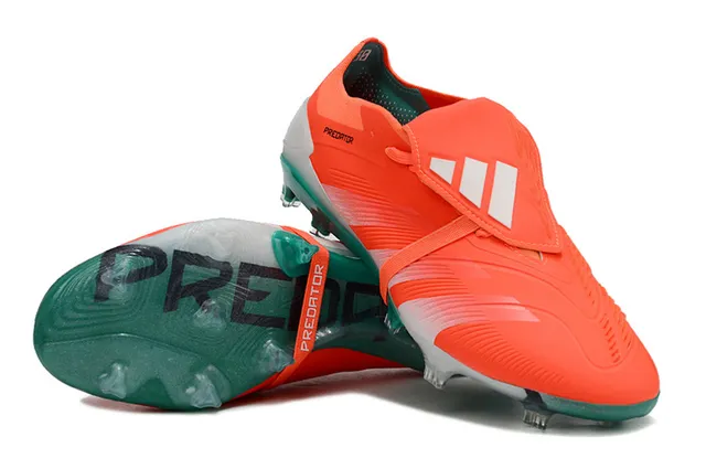 Adidas Predator Orange Green Laceless Strap Closure Synthetic Textured Upper Firm-Ground Soccer Shoes 4