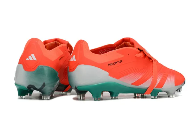 Adidas Predator Orange Green Laceless Strap Closure Synthetic Textured Upper Firm-Ground Soccer Shoes 5