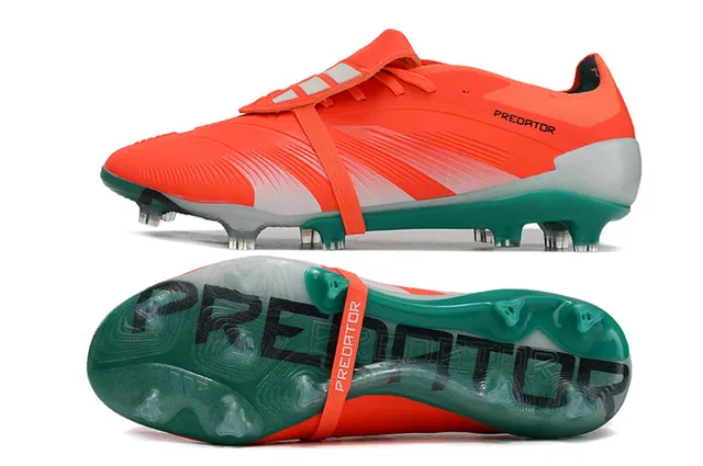 Adidas Predator Orange Green Laceless Strap Closure Synthetic Textured Upper Firm-Ground Soccer Shoes 6