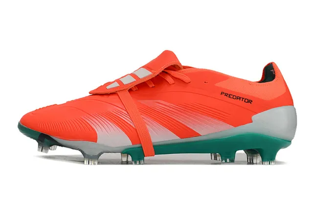 Adidas Predator Orange Green Laceless Strap Closure Synthetic Textured Upper Firm-Ground Soccer Shoes 7