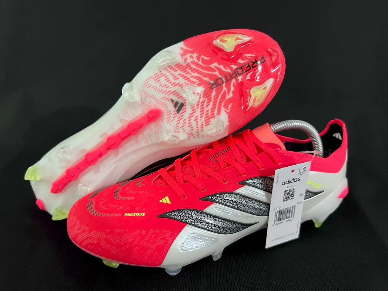 Adidas Predator Red White Low-Cut Synthetic Upper Textured Triple-Stripe Cage Firm-Ground Soccer Shoes 7