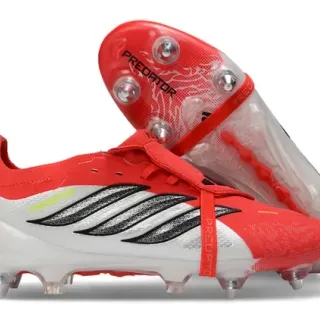 Adidas Predator Red White Upper Black Three-Stripe Branding Firm-Ground Soccer Shoes