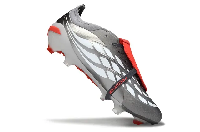 Adidas Predator Silver Red Chuteiras de futebol sem cadarço fechamento de alça parte superior sintética metálica solo firme 2