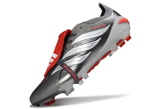 Adidas Predator Silver Red Chuteiras de futebol sem cadarço fechamento de alça parte superior sintética metálica solo firme 3