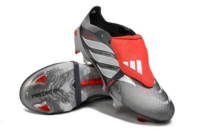 Adidas Predator Silver Red Chuteiras de futebol sem cadarço fechamento de alça parte superior sintética metálica solo firme 4