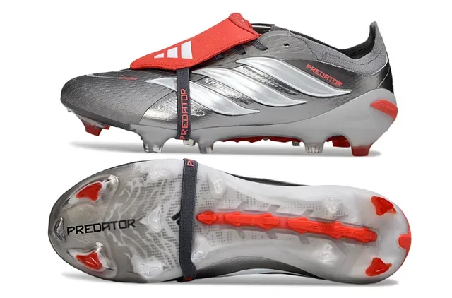 Adidas Predator Silver Red Chuteiras de futebol sem cadarço fechamento de alça parte superior sintética metálica solo firme 6
