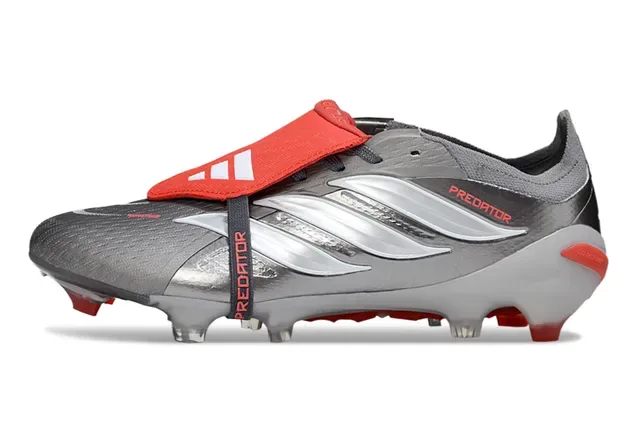 Adidas Predator Silver Red Chuteiras de futebol sem cadarço fechamento de alça parte superior sintética metálica solo firme 7