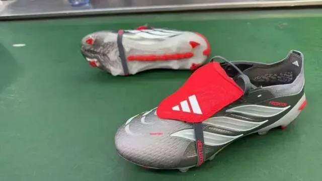 Adidas Predator Silver Red Chuteiras de futebol sem cadarço fechamento de alça parte superior sintética metálica solo firme 8