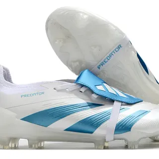 Adidas Predator White and Blue Firm-Ground Soccer Shoes